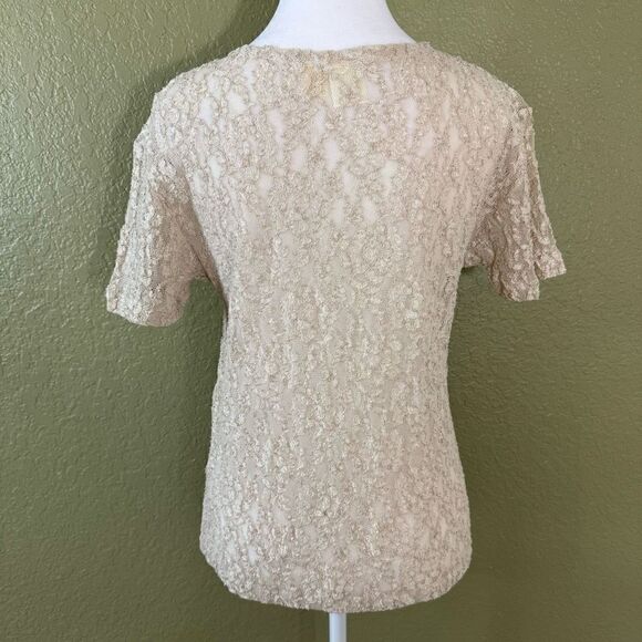 Vintage Victoria Secret Women’s M White Label Cream Tan Lace Short Sleeve Top - Picture 4 of 5